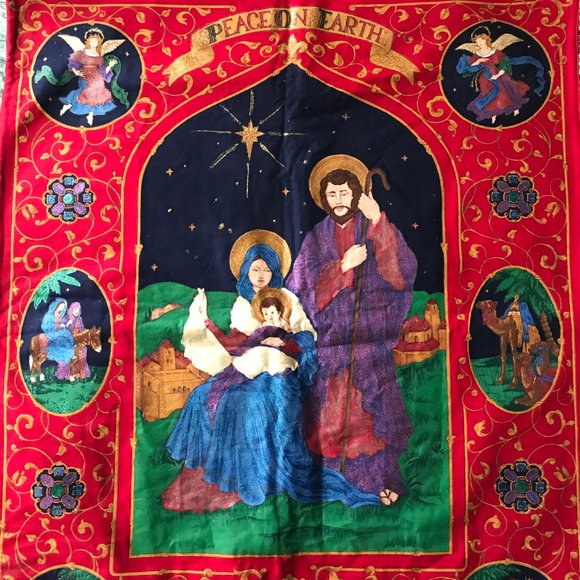 Vintage Holy Family Nativity Christmas Tapestry Wall Banner Decoration Handmade - Picture 7 of 16